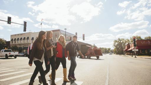 students walking around downtown naperville