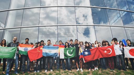 international students with flags